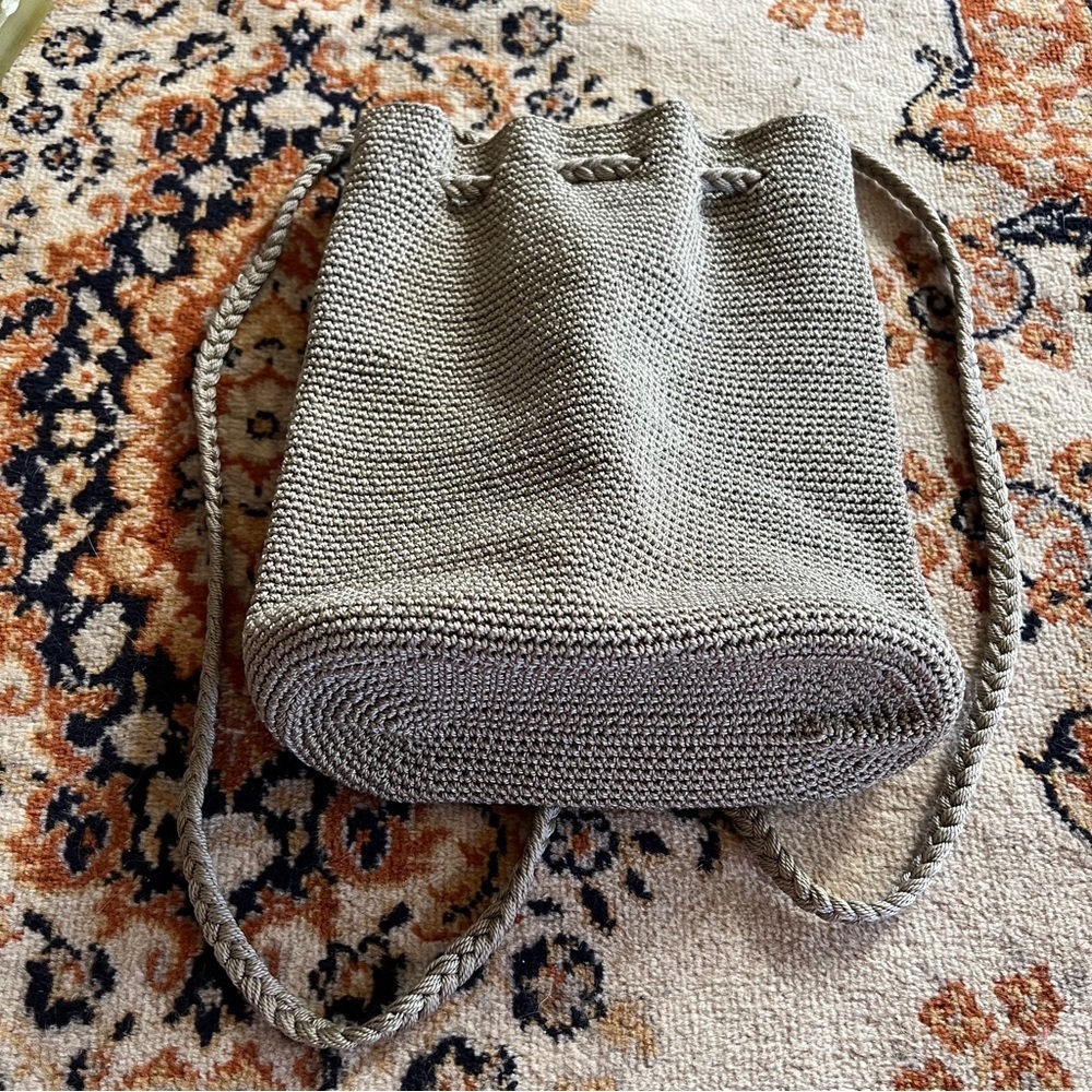Taupe Knit Drawstring Bag - Picture 5 of 7